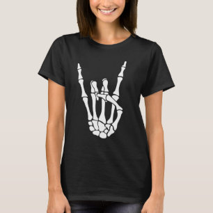Halloween Skeleton Hand Horns Rock n Roll Music Lo T-Shirt