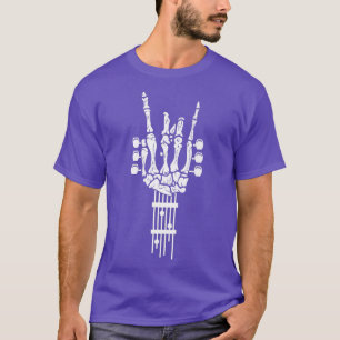 Halloween Skeleton Hand Horns Rock n Roll Music Lo T-Shirt