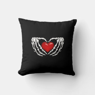 Halloween Skeleton Hands Around Heart Throw Pillow