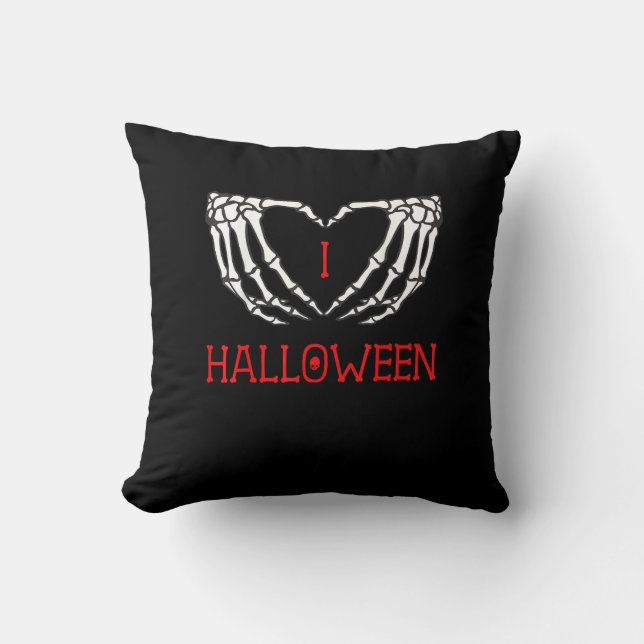 Halloween Skeleton Hands Forming Heart Gothic Throw Pillow (Front)