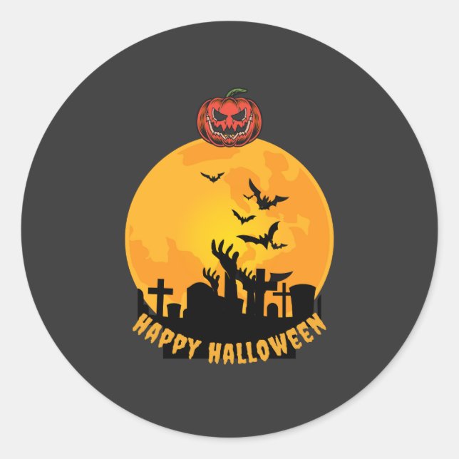 Halloween Skeleton Hands  | Funny Spooky Pumpkin  Classic Round Sticker (Front)