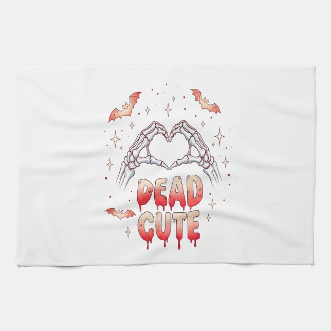 halloween Skeleton Hands Heart, Bats & Blood Kitchen Towel (Horizontal)