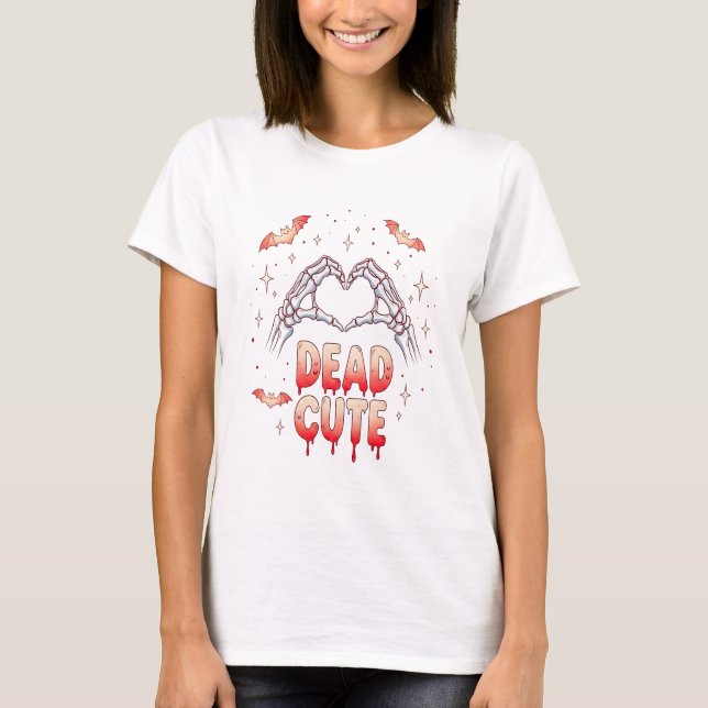 halloween Skeleton Hands Heart, Bats & Blood T-Shirt (Front)