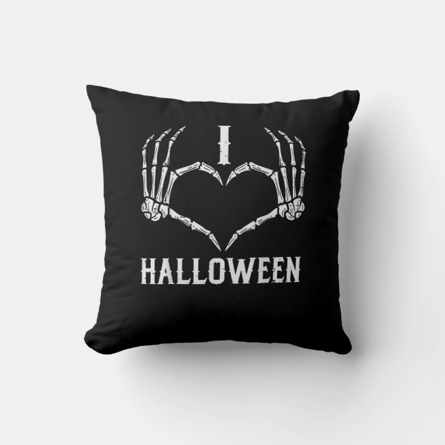 Halloween Skeleton Hands Heart Cute Women Girls Ki Throw Pillow (Front)