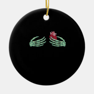 Halloween Skeleton Hands With Heart Classic Ceramic Ornament