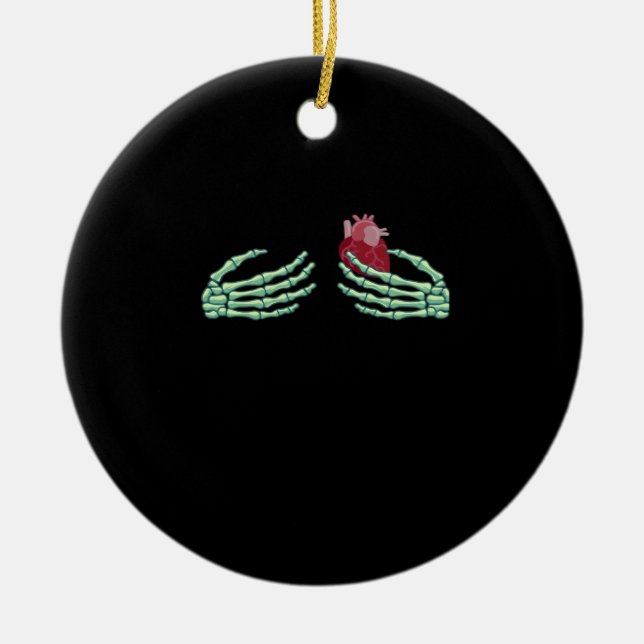 Halloween Skeleton Hands With Heart Classic Ceramic Ornament (Front)