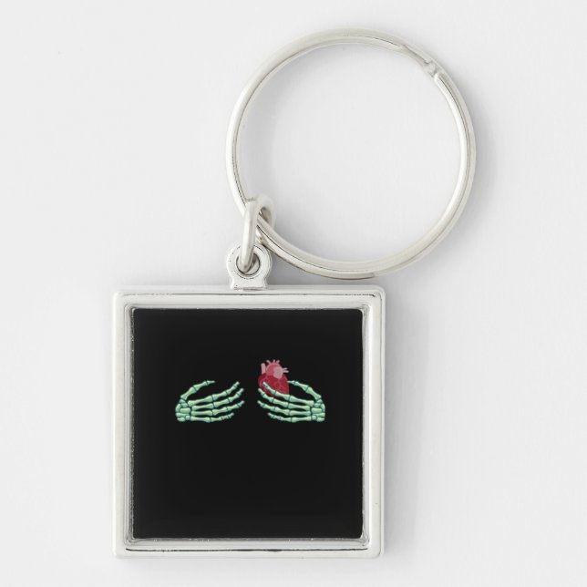 Halloween Skeleton Hands With Heart Classic Keychain (Front)