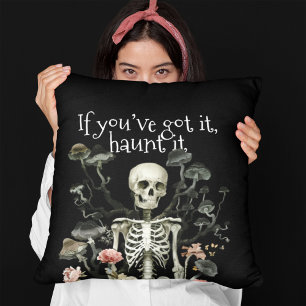 Halloween Skeleton Haunted Forest Black Throw Pillow