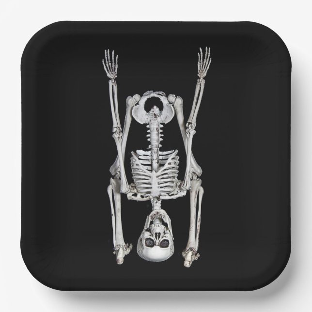 Halloween Skeleton Headstand Paper Plate (Front)