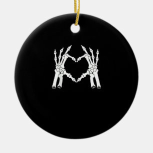 Halloween Skeleton Heart Hand Minimal Look Ceramic Ornament