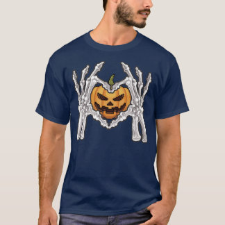 Halloween Skeleton Heart Hand Sign Pumpkin Jack O  T-Shirt