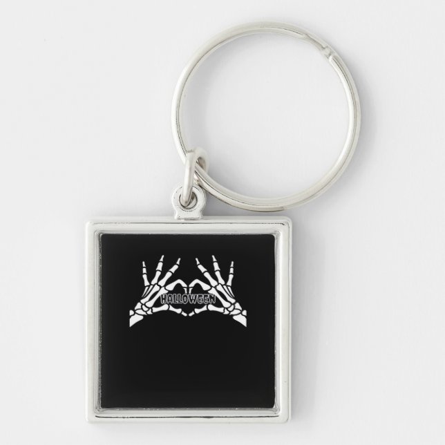 Halloween Skeleton Heart Hands Retro Style Keychain (Front)