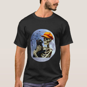 Halloween Skeleton Holding A Cat Under The Full Mo T-Shirt