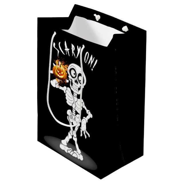 Halloween Skeleton Holding a Jack-o-lantern Medium Gift Bag (Front Angled)