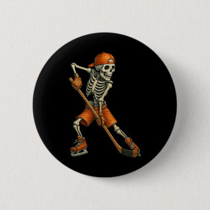 Halloween Skeleton Ice Hockey Spooky Season Sports 2 Inch Round Button