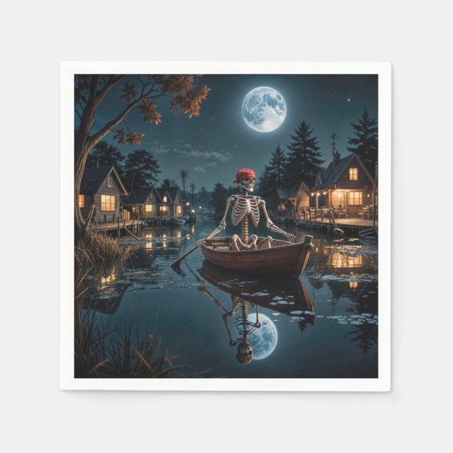 Halloween Skeleton In a Rowboat Napkin (Front)