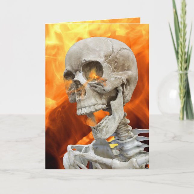 Halloween skeleton in fire card (Front)
