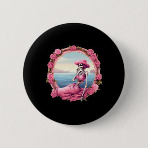 Halloween Skeleton In October We Wear Pink With To 2 Inch Round Button