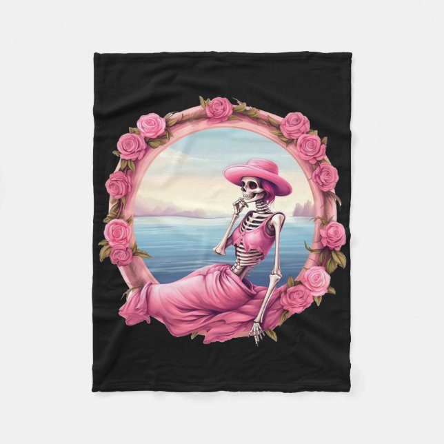 Halloween Skeleton In October We Wear Pink With To Fleece Blanket (Front)