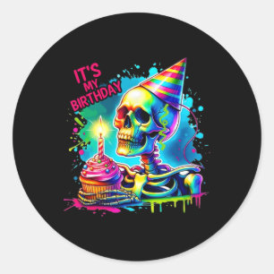 Halloween Skeleton It's My Birthday Costume Party Classic Round Sticker