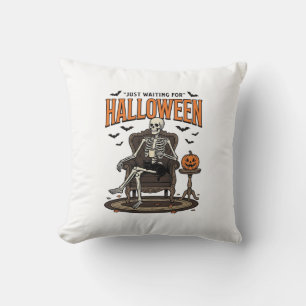 Halloween Skeleton Just Waiting Funny Vintage_1 Throw Pillow