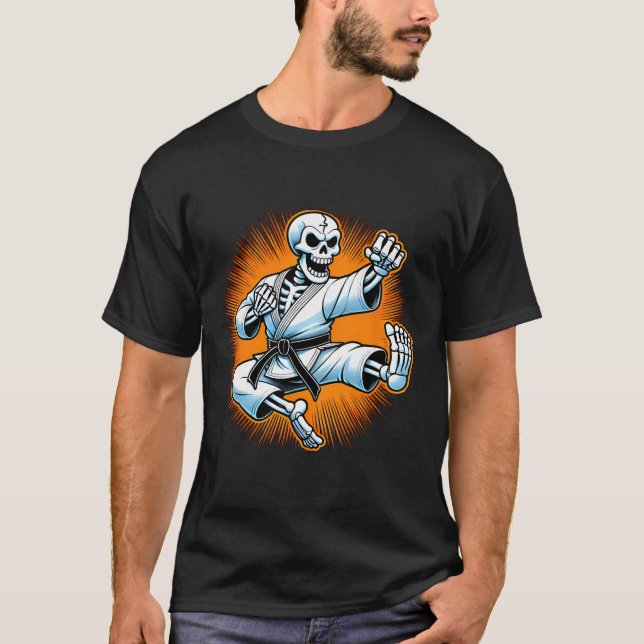Halloween Skeleton Karate 1  T-Shirt (Front)