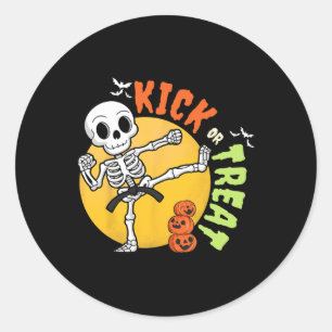 Halloween Skeleton Karate Kick Martial Art Taekwon Classic Round Sticker