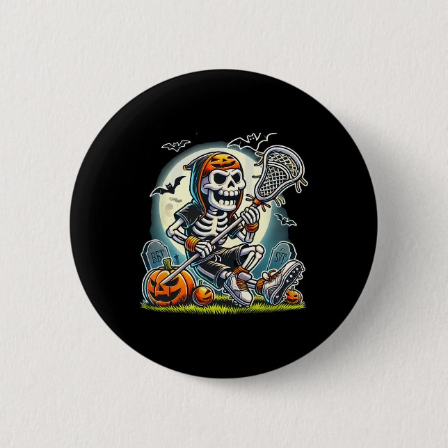 Halloween Skeleton Lacrosse  2 Inch Round Button (Front)