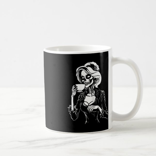 Halloween Skeleton Lazy Skull Drinking Coffee Cost Mug (Right)