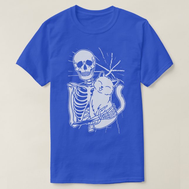 Halloween Skeleton Line Art Cat Drawing Cat Owner  T-Shirt (Design Front)