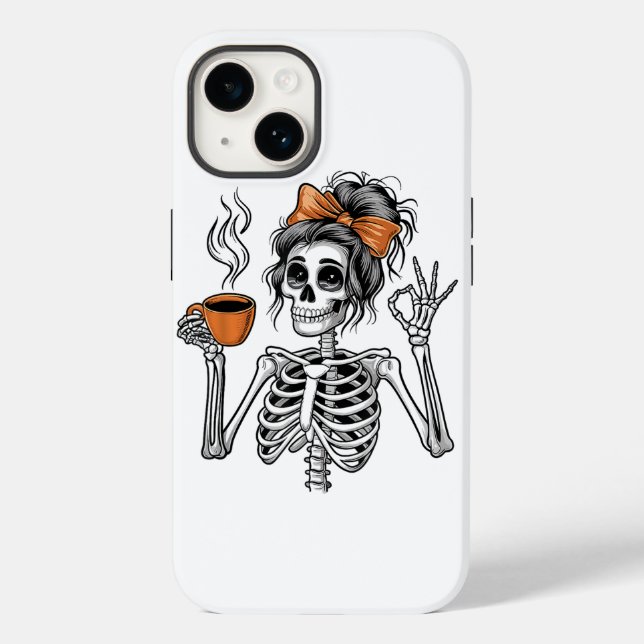 Halloween Skeleton Messy Bun Coffee  Case-Mate iPhone Case (Back)