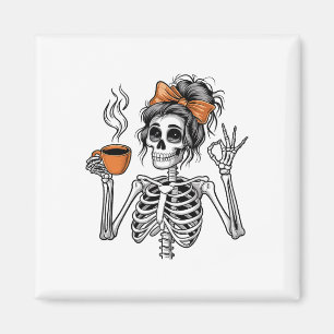 Halloween Skeleton Messy Bun Coffee Funny Costume Magnet