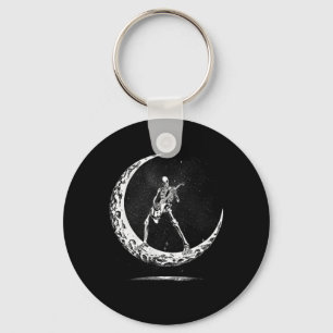 Halloween Skeleton Moon Rock And Roll Musician Gui Keychain