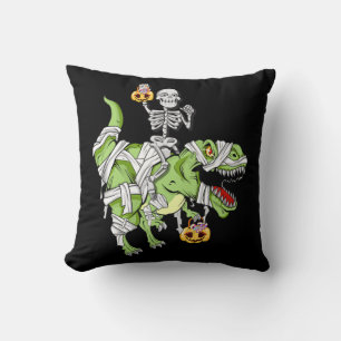 Halloween Skeleton Mummy Dinosaur T rex Fun Hallow Throw Pillow