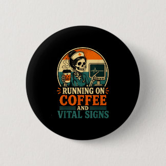 Halloween skeleton nurse retro coffee lover 2 inch round button