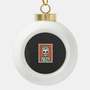 Halloween Skeleton Nurse Stamp Design_1 Ceramic Ball Christmas Ornament