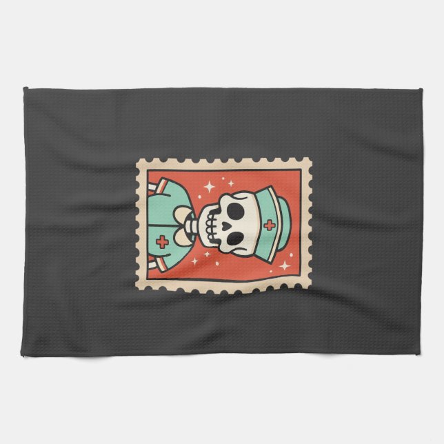 Halloween Skeleton Nurse Stamp Design_1 Kitchen Towel (Horizontal)