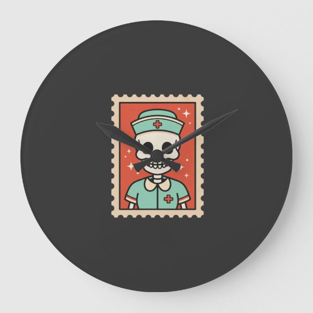 Halloween Skeleton Nurse Stamp Design_1 Large Clock (Front)