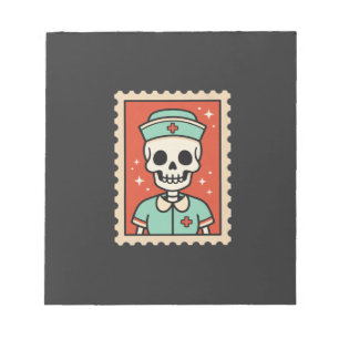 Halloween Skeleton Nurse Stamp Design_1 Notepad