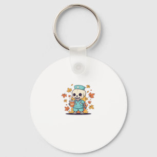 Halloween Skeleton Nurse With Coffee Classic T-Shi Keychain