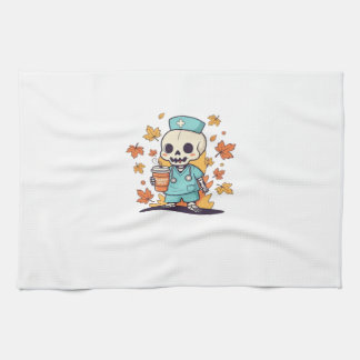 Halloween Skeleton Nurse With Coffee Classic T-Shi Kitchen Towel