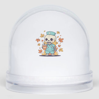 Halloween Skeleton Nurse With Coffee Classic T-Shi Snowglobe