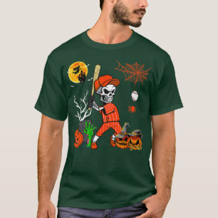 Halloween Skeleton Playing Baseball Costume Player T-Shirt
