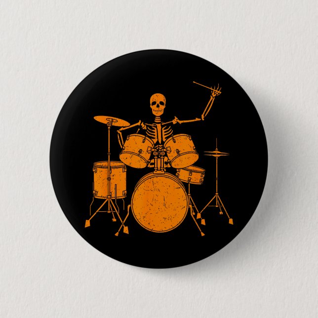 Halloween Skeleton Playing Drum Cute Funny Drums G 2 Inch Round Button (Front)