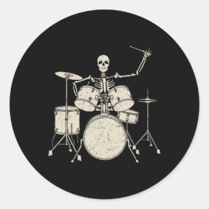 Halloween Skeleton Playing Drum Cute Funny Drums G Classic Round Sticker