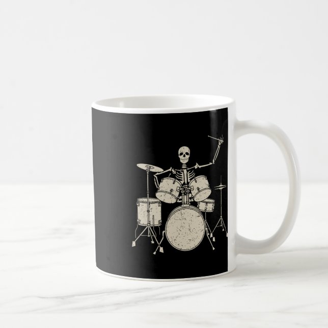 Halloween Skeleton Playing Drum Cute Funny Drums G Coffee Mug (Right)
