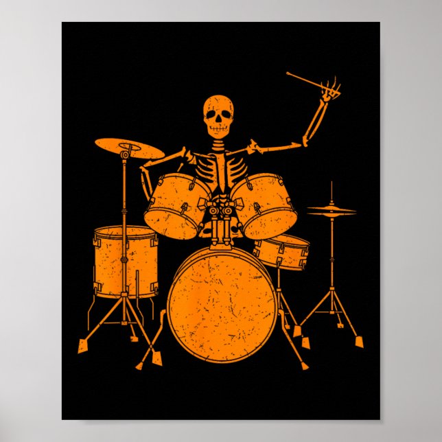 Halloween Skeleton Playing Drum Cute Funny Drums G Poster (Front)