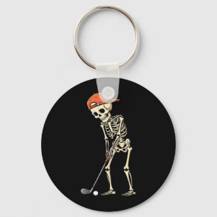 Halloween Skeleton Playing Golf Funny Golfer Boys Keychain