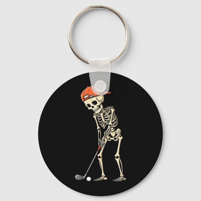 Halloween Skeleton Playing Golf Funny Golfer Boys Keychain (Front)