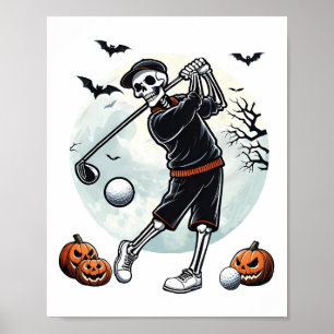 Halloween Skeleton Playing Golf Funny Golfer Boys Poster